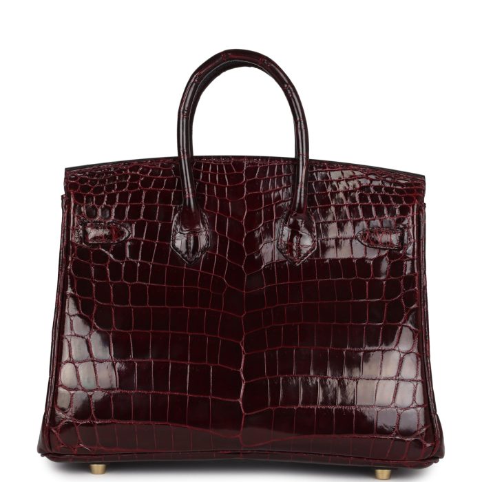 Handmade Bag HB 25 Bordeaux Shiny Niloticus Crocodile Gold Hardware - 图片 4