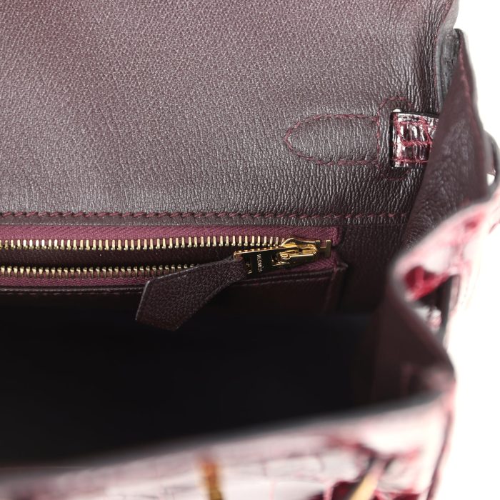 Handmade Bag HB 25 Bordeaux Shiny Niloticus Crocodile Gold Hardware - 图片 8