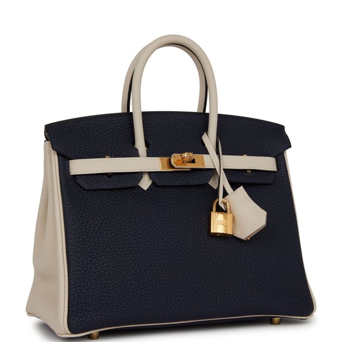 Handmade Bag HSOB(HSS) 25 Bleu Nuit and Craie Togo Gold Hardware - 图片 2