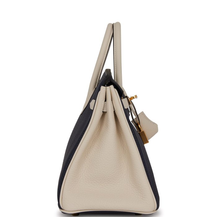 Handmade Bag HSOB(HSS) 25 Bleu Nuit and Craie Togo Gold Hardware - 图片 3
