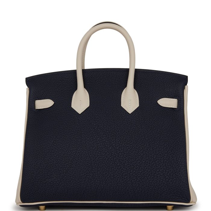Handmade Bag HSOB(HSS) 25 Bleu Nuit and Craie Togo Gold Hardware - 图片 4