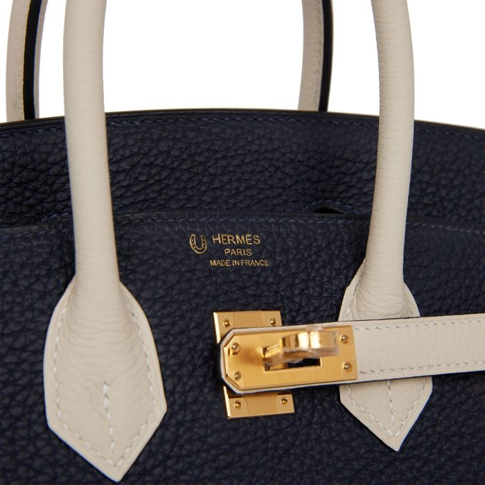 Handmade Bag HSOB(HSS) 25 Bleu Nuit and Craie Togo Gold Hardware - 图片 6