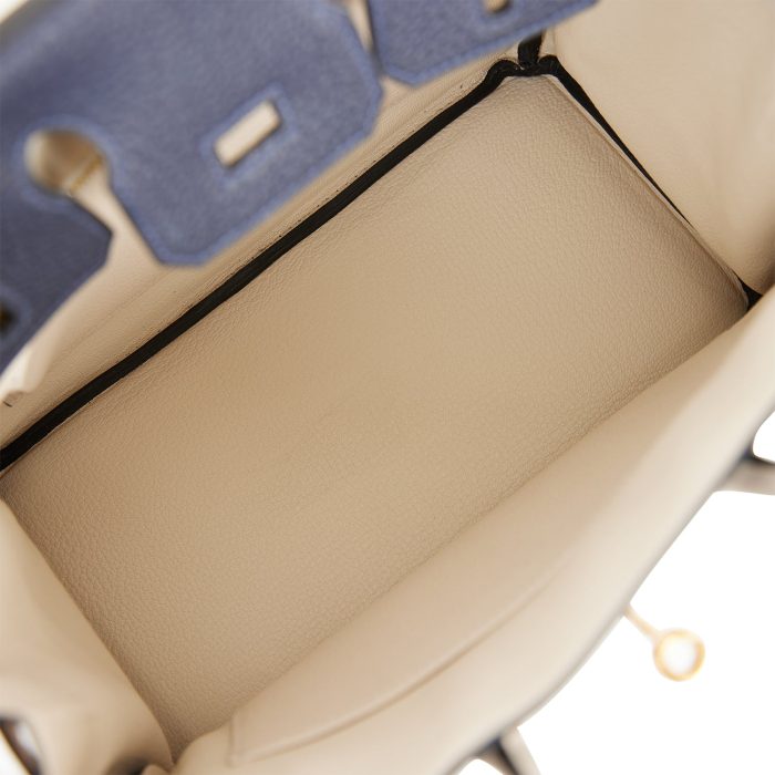 Handmade Bag HSOB(HSS) 25 Bleu Nuit and Craie Togo Gold Hardware - 图片 7