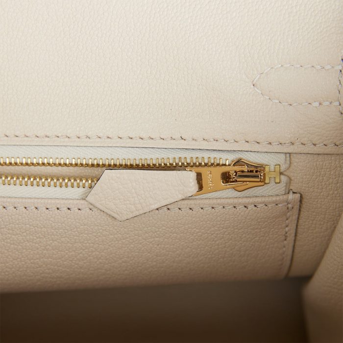 Handmade Bag HSOB(HSS) 25 Bleu Nuit and Craie Togo Gold Hardware - 图片 8