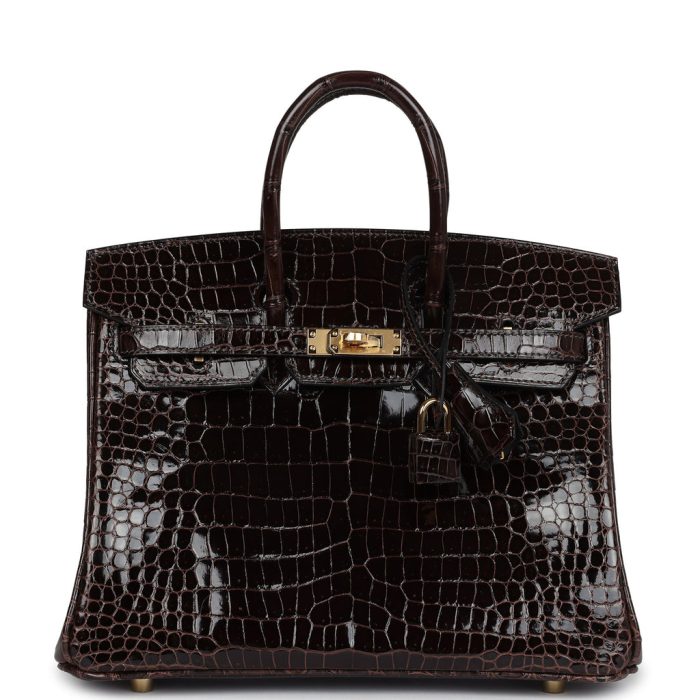 Handmade Bag HB 25 Macassar Shiny Porosus Crocodile Gold Hardware