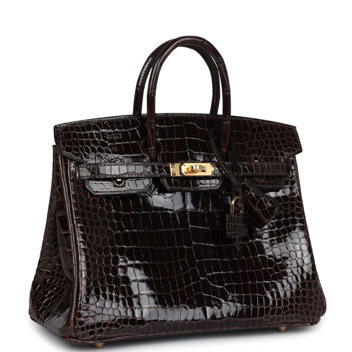 Handmade Bag HB 25 Macassar Shiny Porosus Crocodile Gold Hardware - 图片 2
