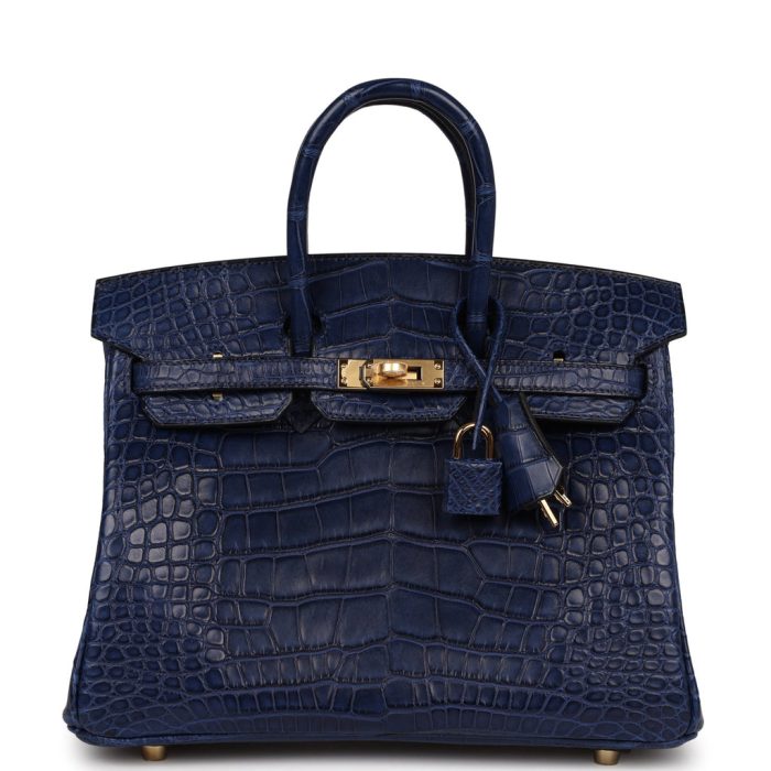 Handmade Bag HB 25 Bleu Saphir Matte Alligator Gold Hardware