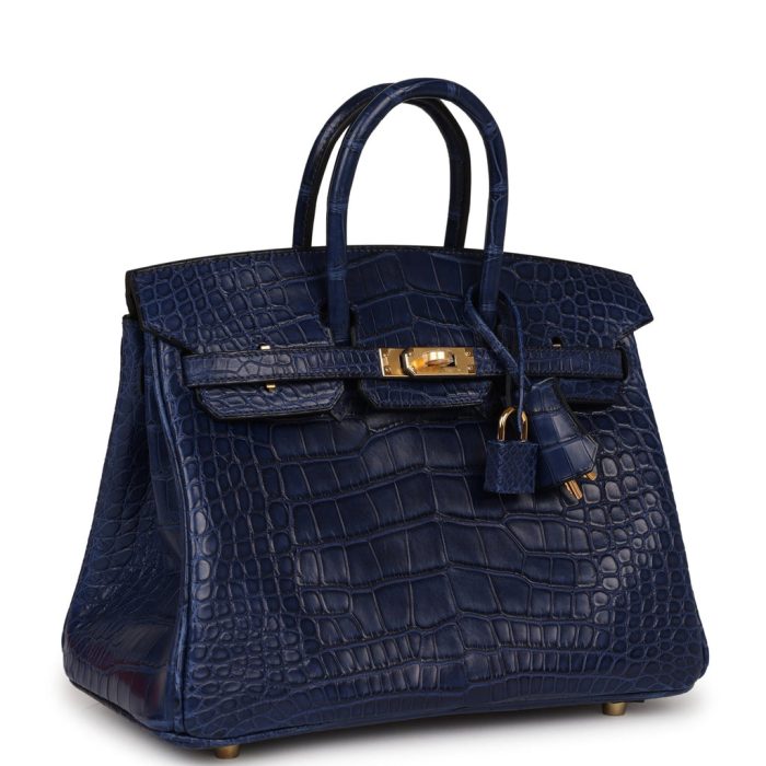 Handmade Bag HB 25 Bleu Saphir Matte Alligator Gold Hardware - 图片 2