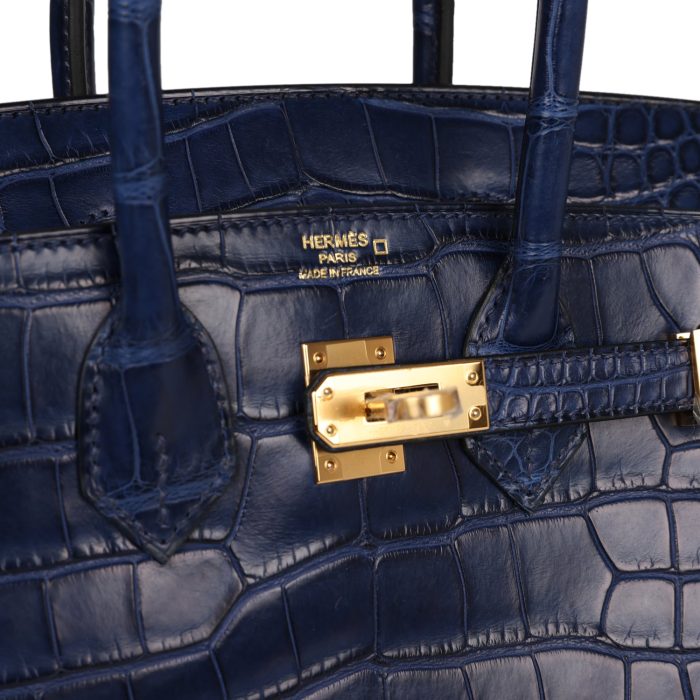 Handmade Bag HB 25 Bleu Saphir Matte Alligator Gold Hardware - 图片 6