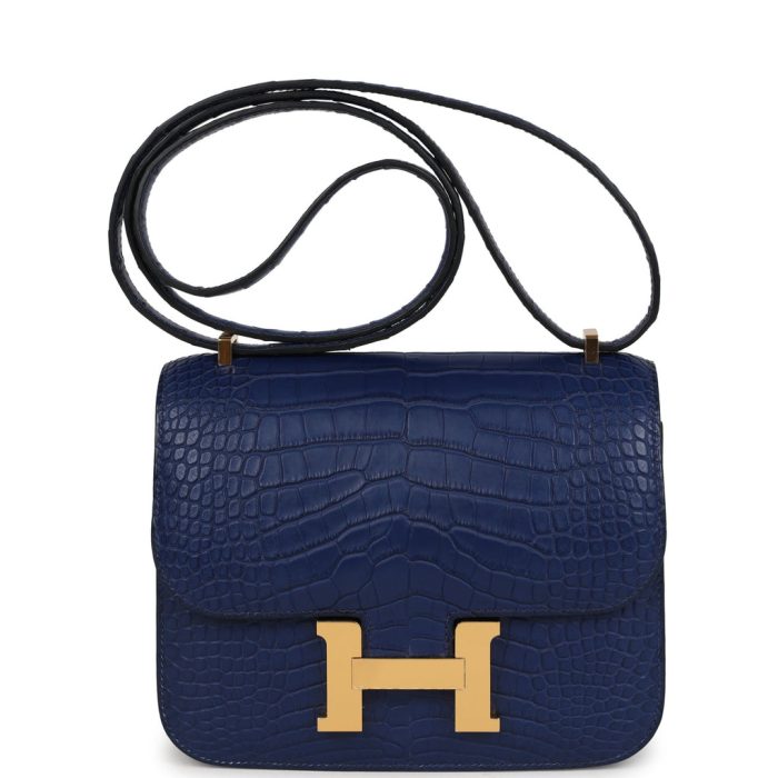 Handmade Bag HC 18 Bleu Saphir Matte Alligator Gold Hardware