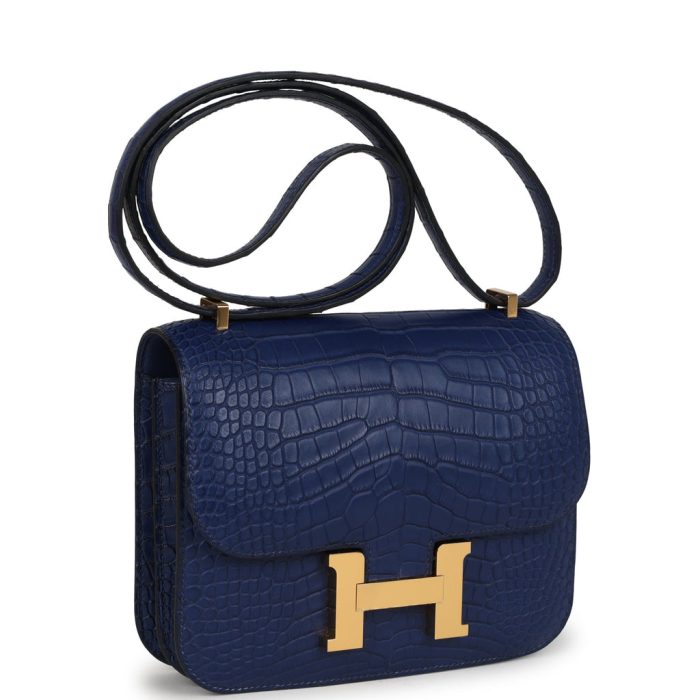Handmade Bag HC 18 Bleu Saphir Matte Alligator Gold Hardware - 图片 2