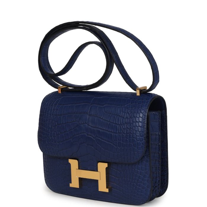 Handmade Bag HC 18 Bleu Saphir Matte Alligator Gold Hardware - 图片 3
