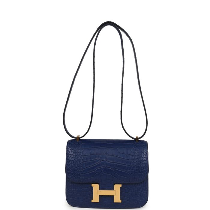 Handmade Bag HC 18 Bleu Saphir Matte Alligator Gold Hardware - 图片 7