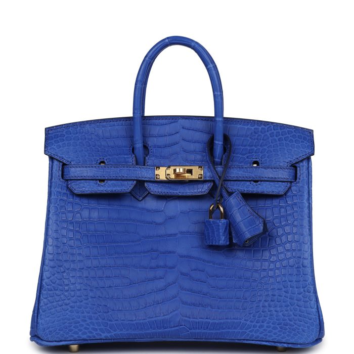 Handmade Bag HB 25 Bleu Royal Matte Porosus Crocodile Gold Hardware