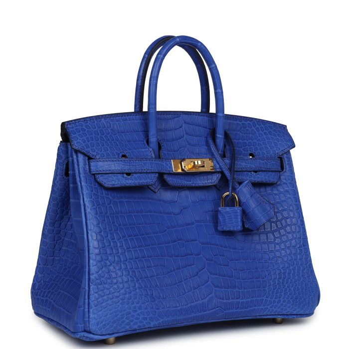 Handmade Bag HB 25 Bleu Royal Matte Porosus Crocodile Gold Hardware - 图片 2