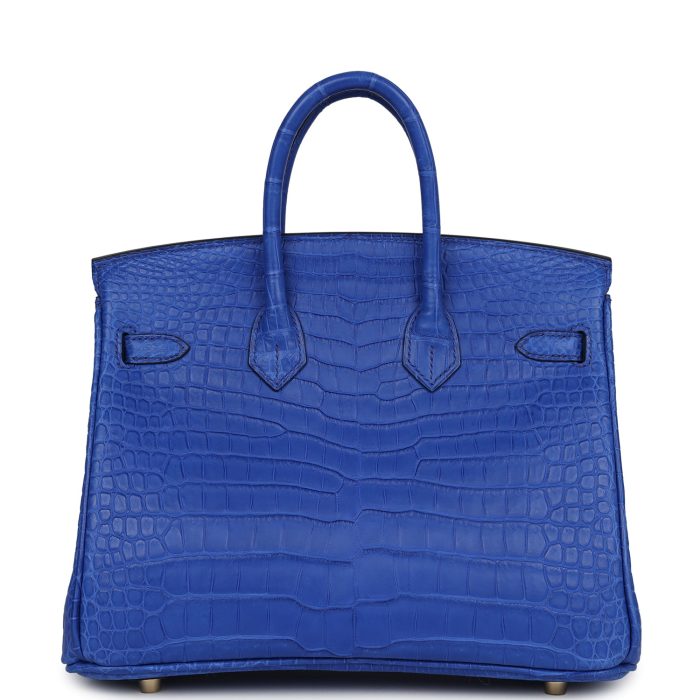 Handmade Bag HB 25 Bleu Royal Matte Porosus Crocodile Gold Hardware - 图片 4