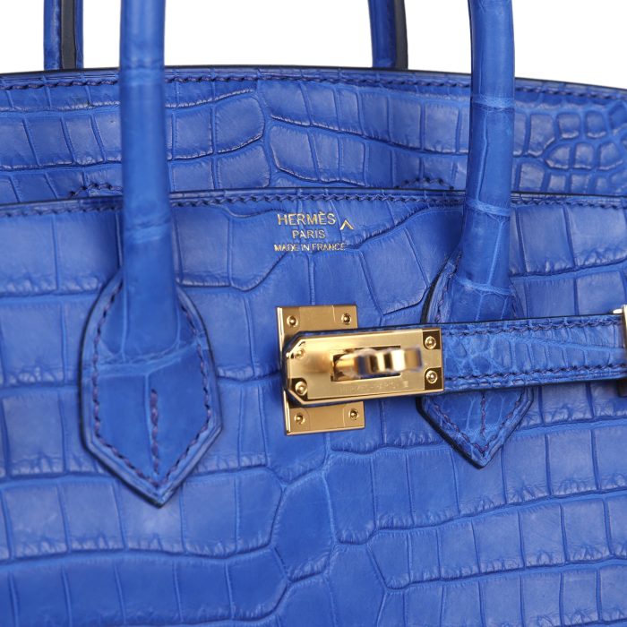Handmade Bag HB 25 Bleu Royal Matte Porosus Crocodile Gold Hardware - 图片 6