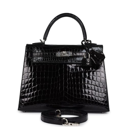Handmade HKS 25 Black Shiny Niloticus Crocodile Palladium Hardware