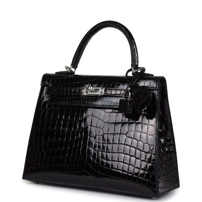 Handmade HKS 25 Black Shiny Niloticus Crocodile Palladium Hardware - 图片 3