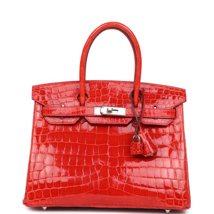 Handmade Bag HB 30 Geranium Shiny Niloticus Crocodile Palladium Hardware