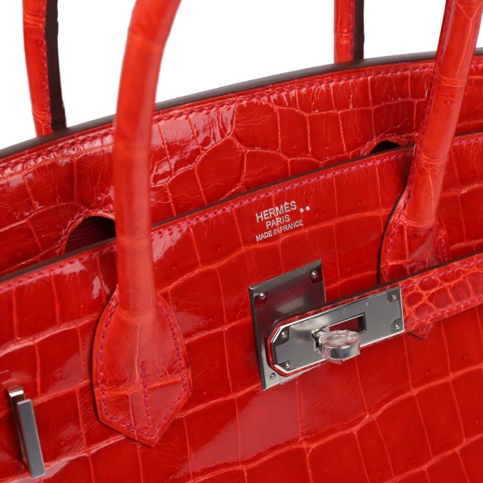 Handmade Bag HB 30 Geranium Shiny Niloticus Crocodile Palladium Hardware - 图片 6