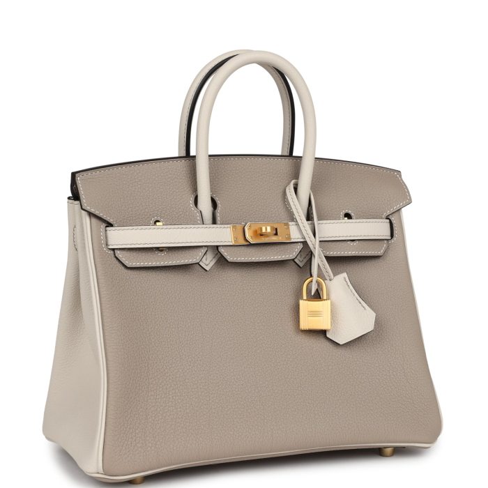 Handmade Bag HSOB(HSS) 25 Gris Asphalte and Craie Togo Brushed Gold Hardware - 图片 2