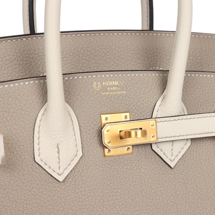 Handmade Bag HSOB(HSS) 25 Gris Asphalte and Craie Togo Brushed Gold Hardware - 图片 6