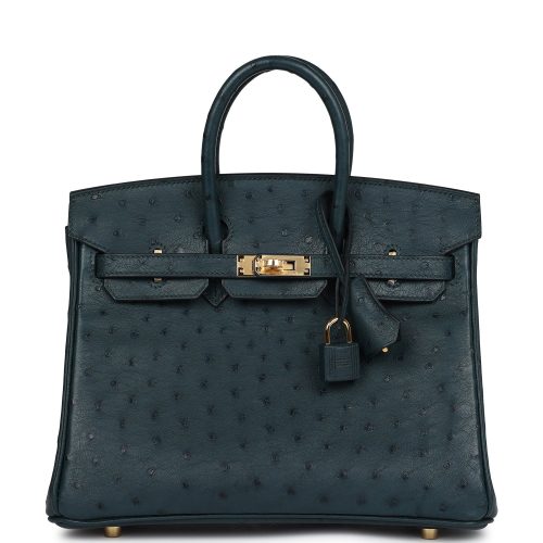 Handmade Bag HB 25 Vert Cypres Ostrich Gold Hardware