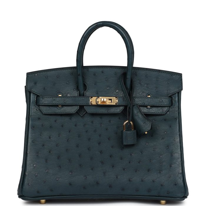 Handmade Bag HB 25 Vert Cypres Ostrich Gold Hardware