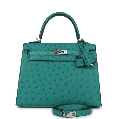 Handmade HKS 25 Vert Verone Ostrich Palladium Hardware