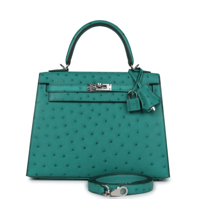 Handmade HKS 25 Vert Verone Ostrich Palladium Hardware