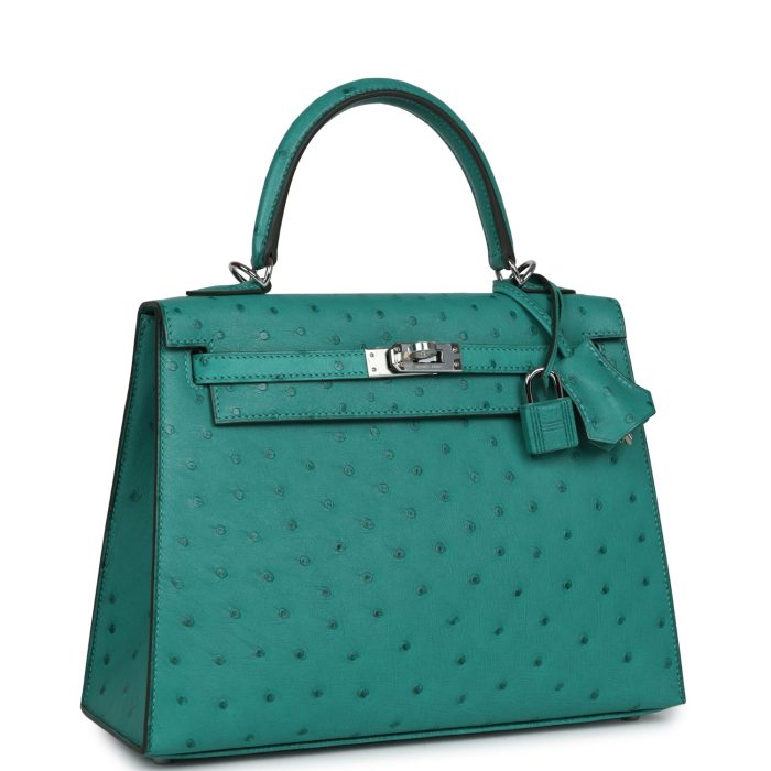 Handmade HKS 25 Vert Verone Ostrich Palladium Hardware - 图片 2