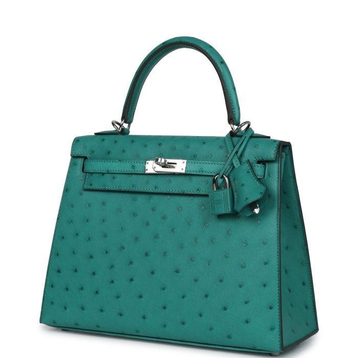 Handmade HKS 25 Vert Verone Ostrich Palladium Hardware - 图片 3