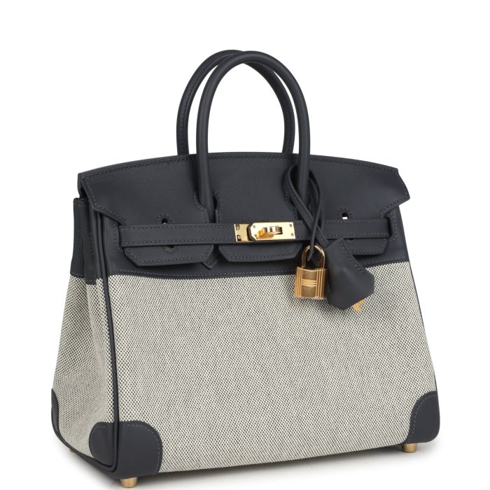 Handmade Bag HB 25 Ecru and Ardoise Toile H Canvas and Ardoise Swift Gold Hardware - 图片 2