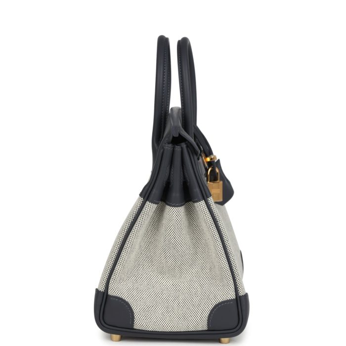 Handmade Bag HB 25 Ecru and Ardoise Toile H Canvas and Ardoise Swift Gold Hardware - 图片 3