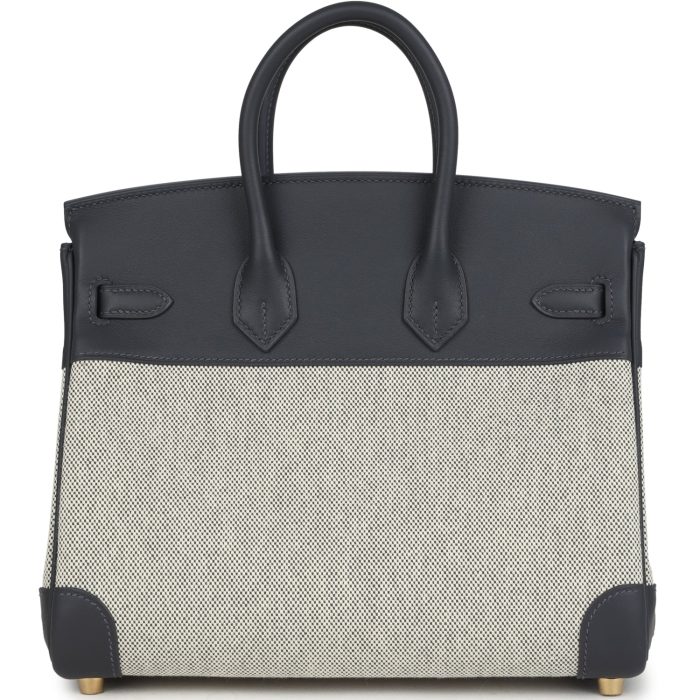 Handmade Bag HB 25 Ecru and Ardoise Toile H Canvas and Ardoise Swift Gold Hardware - 图片 4