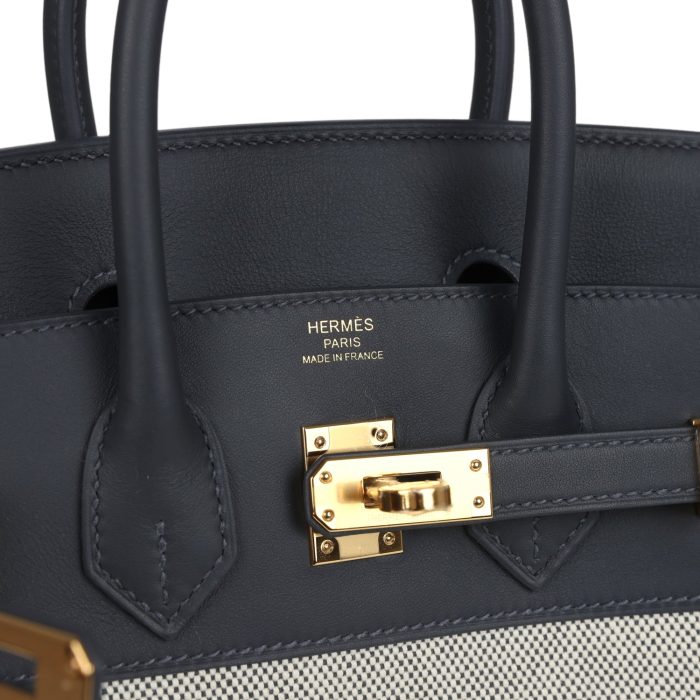 Handmade Bag HB 25 Ecru and Ardoise Toile H Canvas and Ardoise Swift Gold Hardware - 图片 6