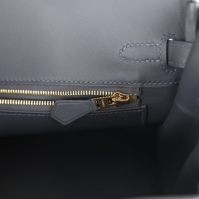 Handmade Bag HB 25 Ecru and Ardoise Toile H Canvas and Ardoise Swift Gold Hardware - 图片 8