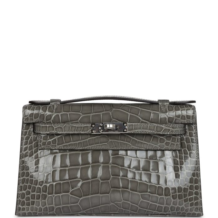 Handmade HKP Gris Ciment Shiny Alligator Palladium Hardware