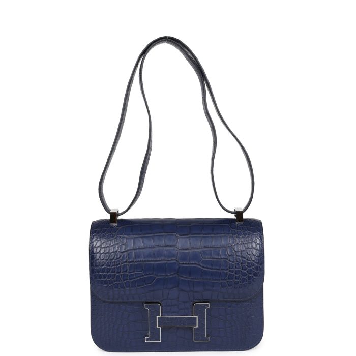 Handmade Bag HC 1-24 Bleu Saphir Matte Alligator Marquette Palladium Hardware - 图片 6