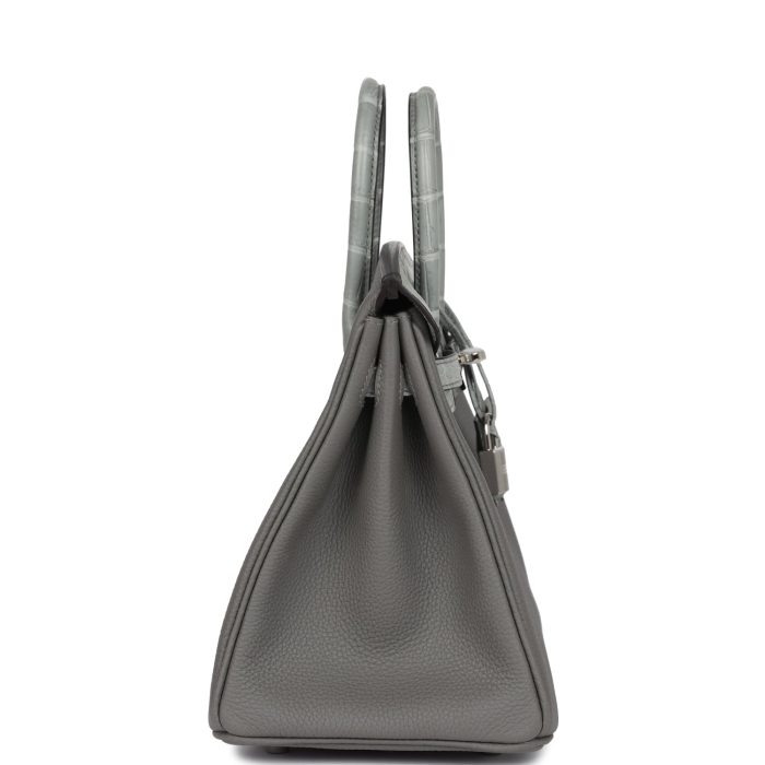 Handmade Bag HB 25 Gris Meyer Togo and Gris Ciment Matte Alligator Touch Palladium Hardware - 图片 3