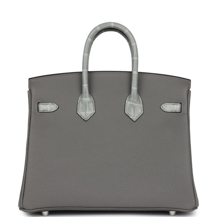 Handmade Bag HB 25 Gris Meyer Togo and Gris Ciment Matte Alligator Touch Palladium Hardware - 图片 4