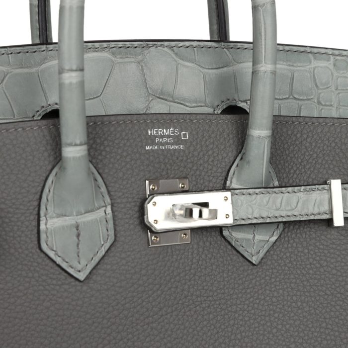 Handmade Bag HB 25 Gris Meyer Togo and Gris Ciment Matte Alligator Touch Palladium Hardware - 图片 6