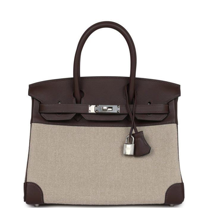 Handmade Bag HB 30 Bivouac Ficelle Canvas and Moka Swift Palladium Hardware