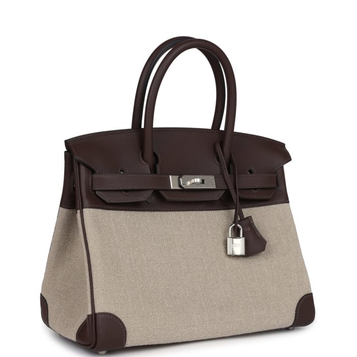 Handmade Bag HB 30 Bivouac Ficelle Canvas and Moka Swift Palladium Hardware - 图片 2