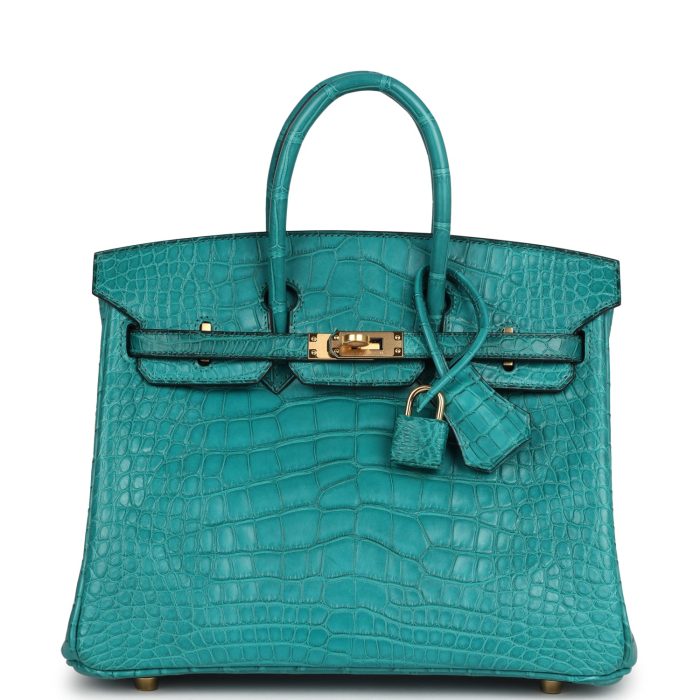 Handmade Bag HB 25 Bleu Paon Matte Alligator Gold Hardware