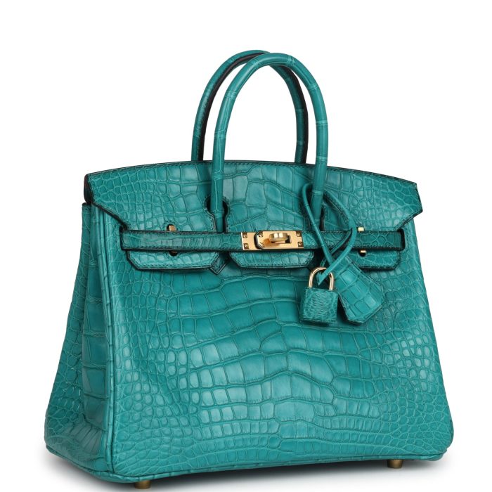 Handmade Bag HB 25 Bleu Paon Matte Alligator Gold Hardware - 图片 2