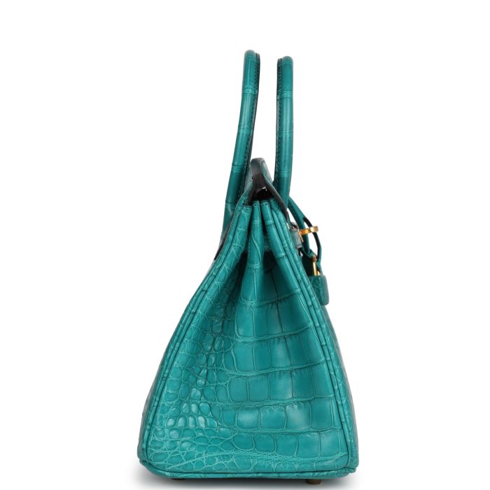 Handmade Bag HB 25 Bleu Paon Matte Alligator Gold Hardware - 图片 3