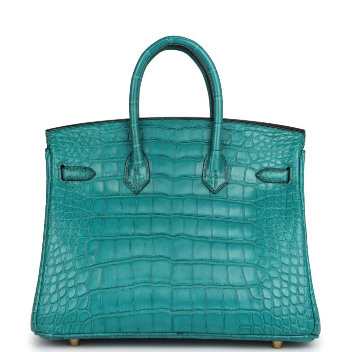 Handmade Bag HB 25 Bleu Paon Matte Alligator Gold Hardware - 图片 4