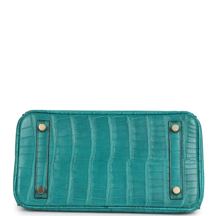 Handmade Bag HB 25 Bleu Paon Matte Alligator Gold Hardware - 图片 5
